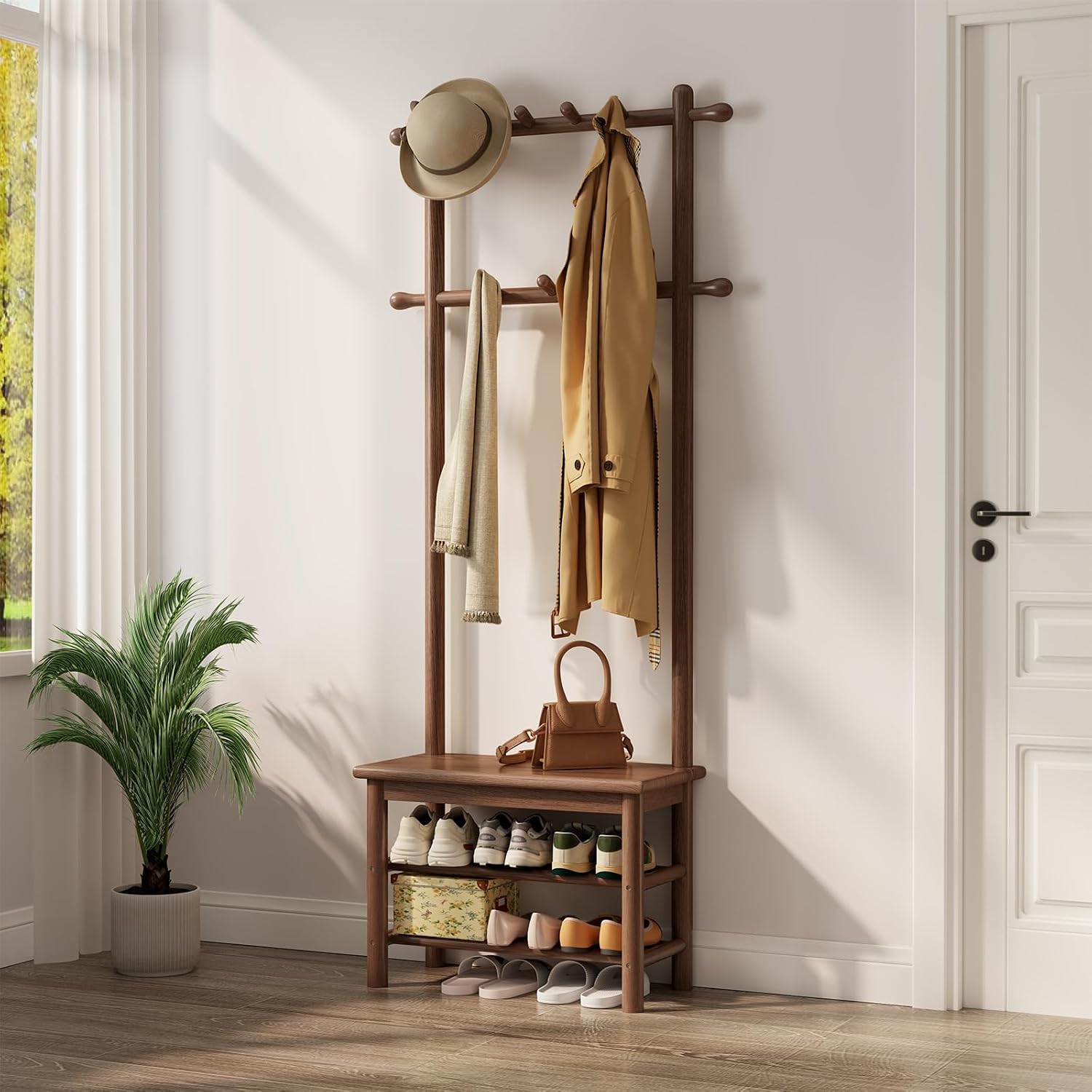 Hall Tree with Bench and 11 Hooks