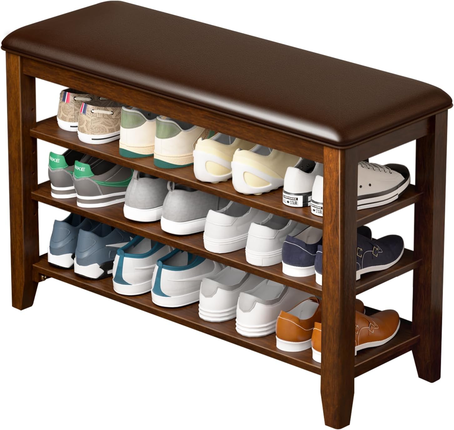 Wooden Shoe Bench with 3 Shelves