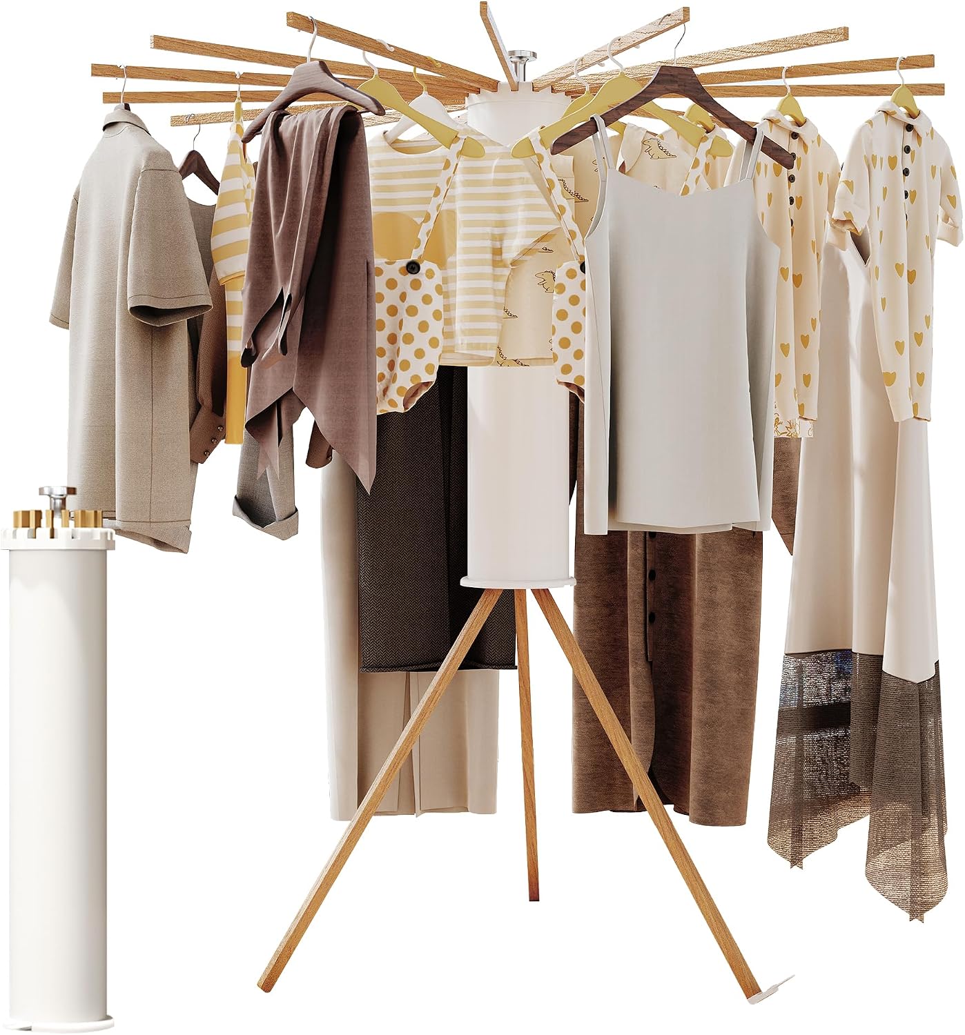 Foldable Clothes Drying Rack with 16 Wooden Poles - Collapsible, Retractable