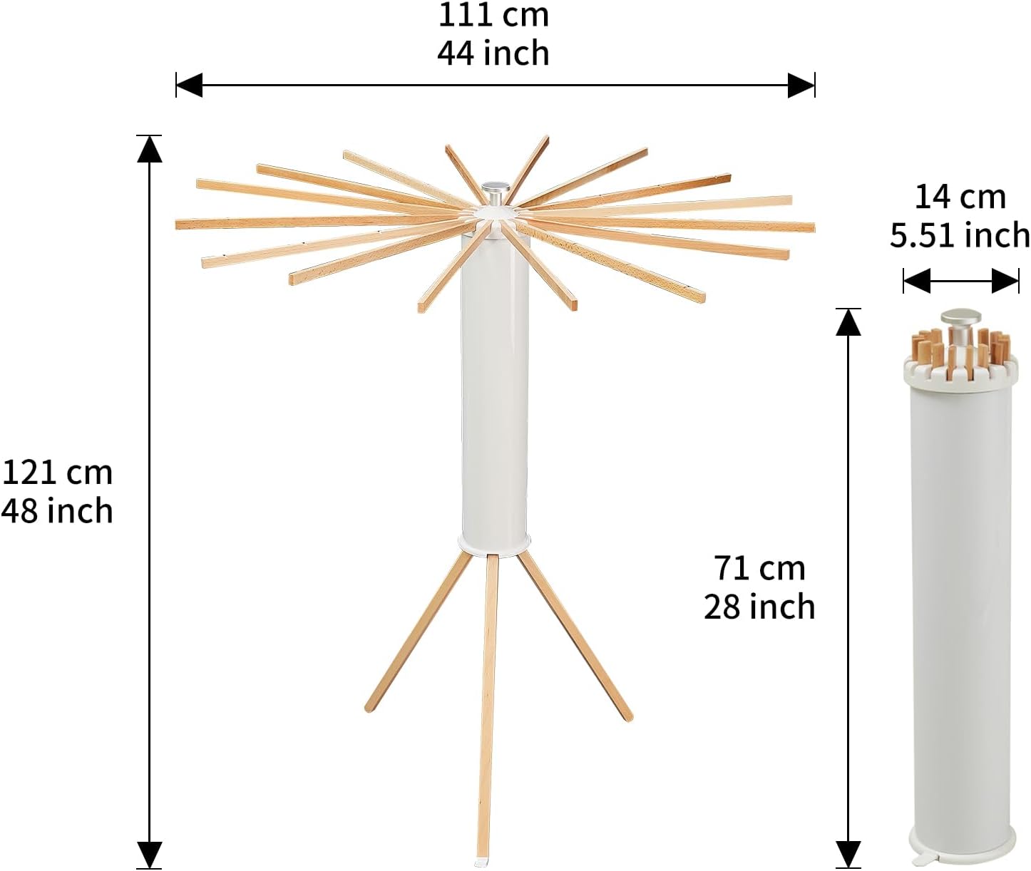 Tripod Clothes Drying Rack with 16 Wooden Rods - Freestanding, Space-Saving